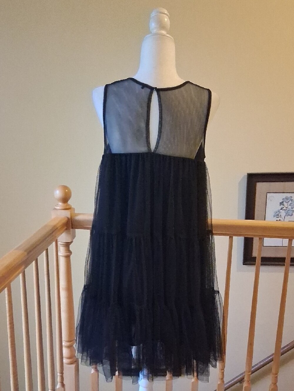 Black Sheer Tiered Sleeveless Dress - Brand Tag Cutout For Comfy Fit - Picture 2 of 5